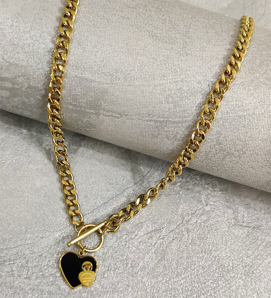 Anti Tarnish Black Heart Toggle Necklace