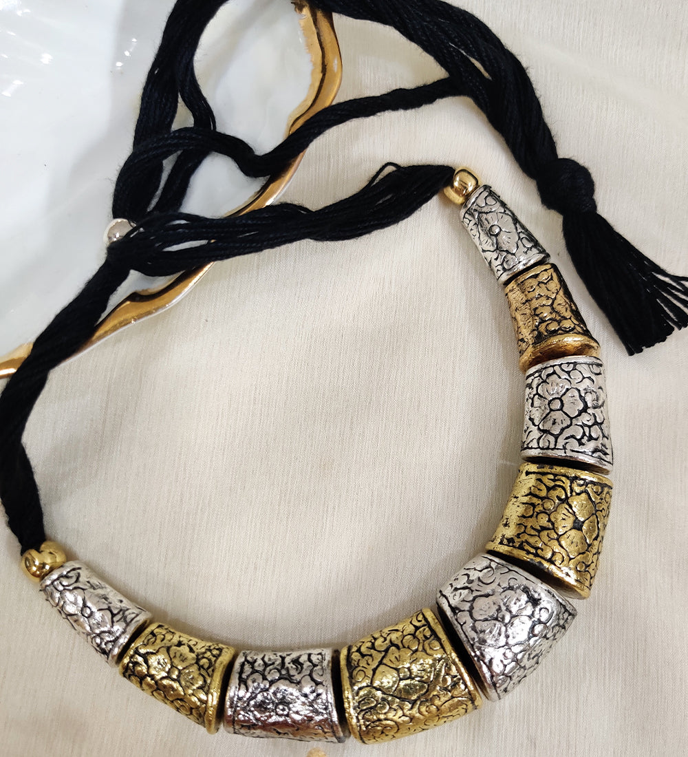 Dual Tone Hasli Adjustable Necklace Set with Earrings