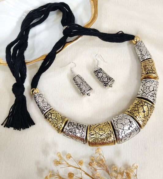 Dual Tone Hasli Adjustable Necklace Set with Earrings