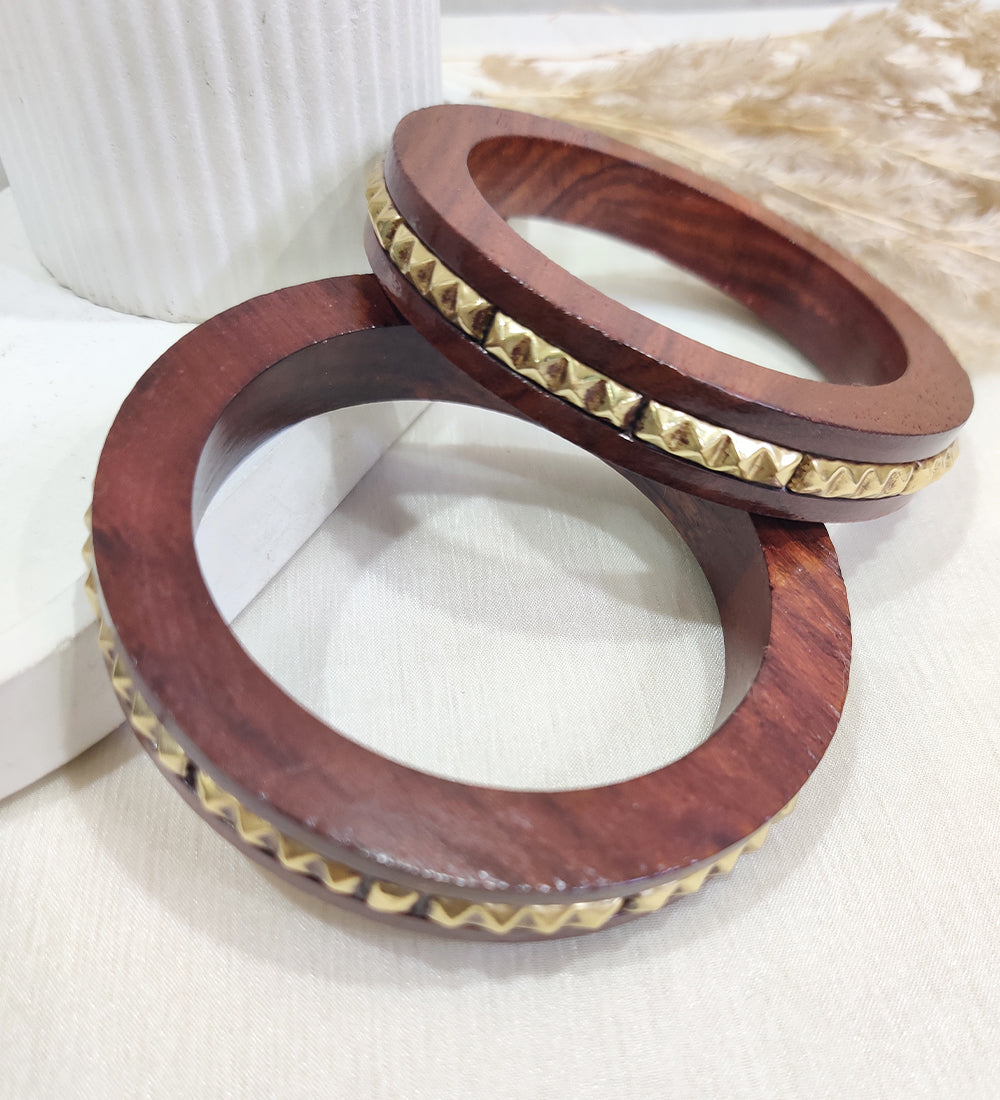 Designer Wooden & Gold Stud Bangles |Set of 5 Bangle