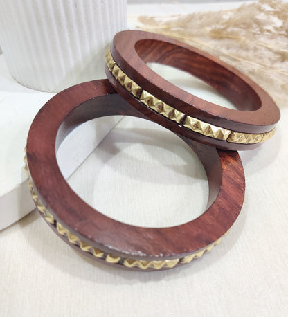 Designer Wooden & Gold Stud Bangles |Set of 5 Bangle