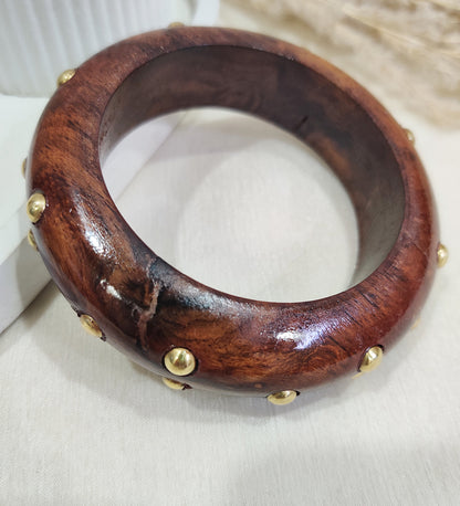 Designer Wooden & Gold Stud Bangles |Set of 5 Bangle