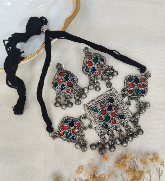Antique Multicolour Choker with Earrings Set