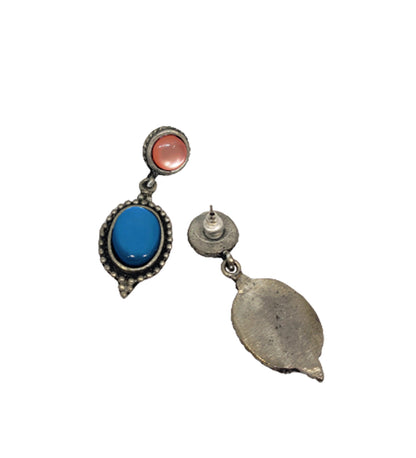 Pink and Blue Stone Studded Oxidised Dangle Earrings