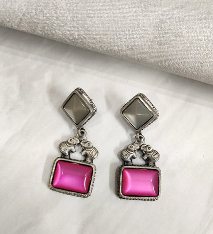 Grey and Pink  Elephant Motif Earring