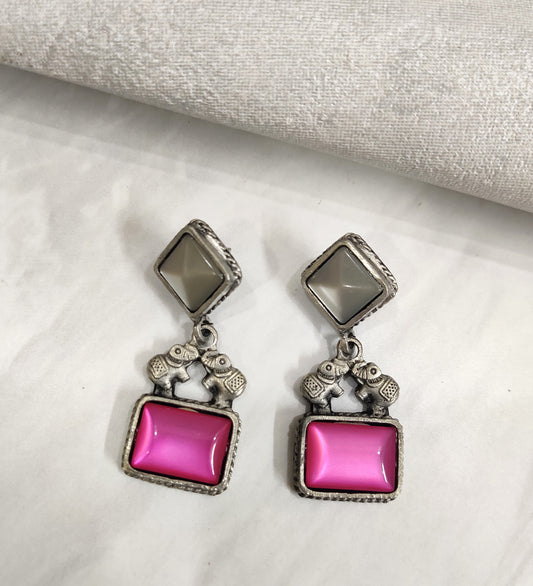 Grey and Pink  Elephant Motif Earring