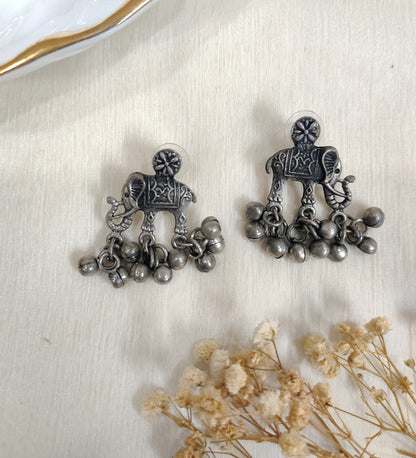 Elephant Motif Oxidised Adjustable Choker Set with Earrings