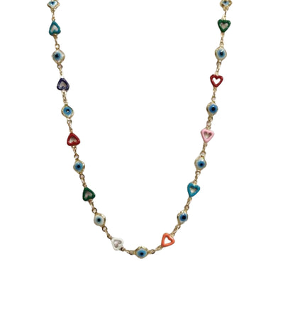 Evil Eye and Multi Colour Heart Golden Neckchain