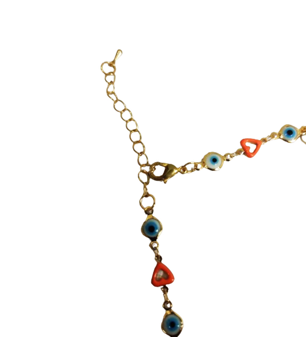 Evil Eye and Multi Colour Heart Golden Neckchain