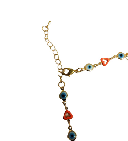 Evil Eye and Multi Colour Heart Golden Neckchain
