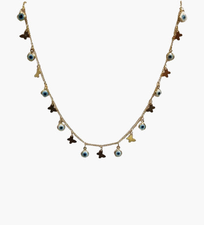 Evil Eye and Butterfly Charm Golden NeckChain