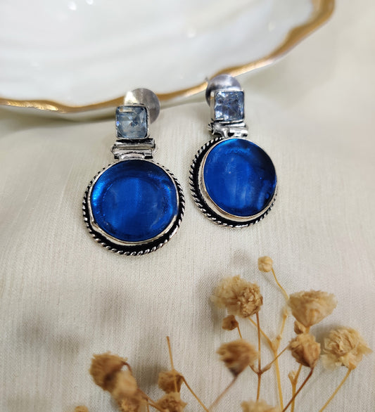 Blue Stone Oxidised Earrings