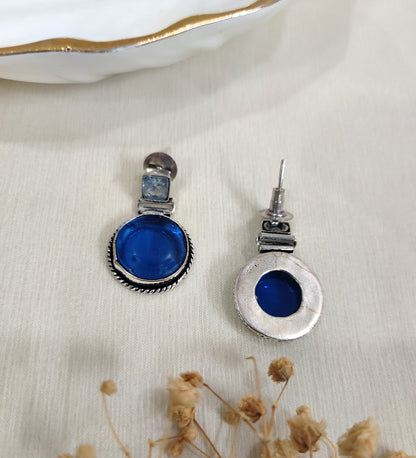 Blue Stone Oxidised Earrings