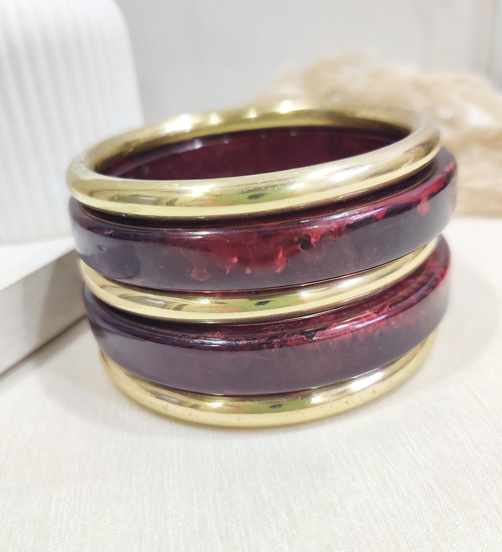 Bold Maroon Resin Bangles with Gold Rim