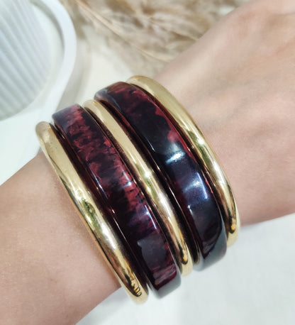 Bold Maroon Resin Bangles with Gold Rim
