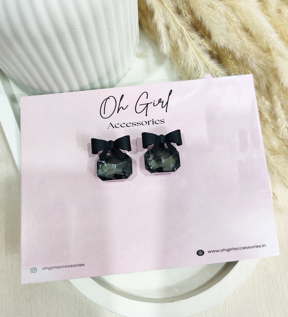 Black Bow Crystal Earrings