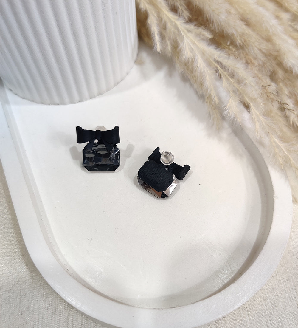 Black Bow Crystal Earrings