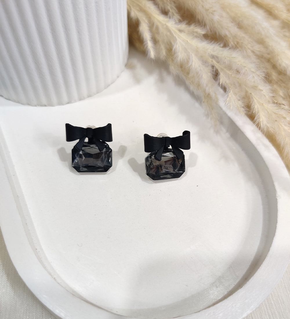 Black Bow Crystal Earrings