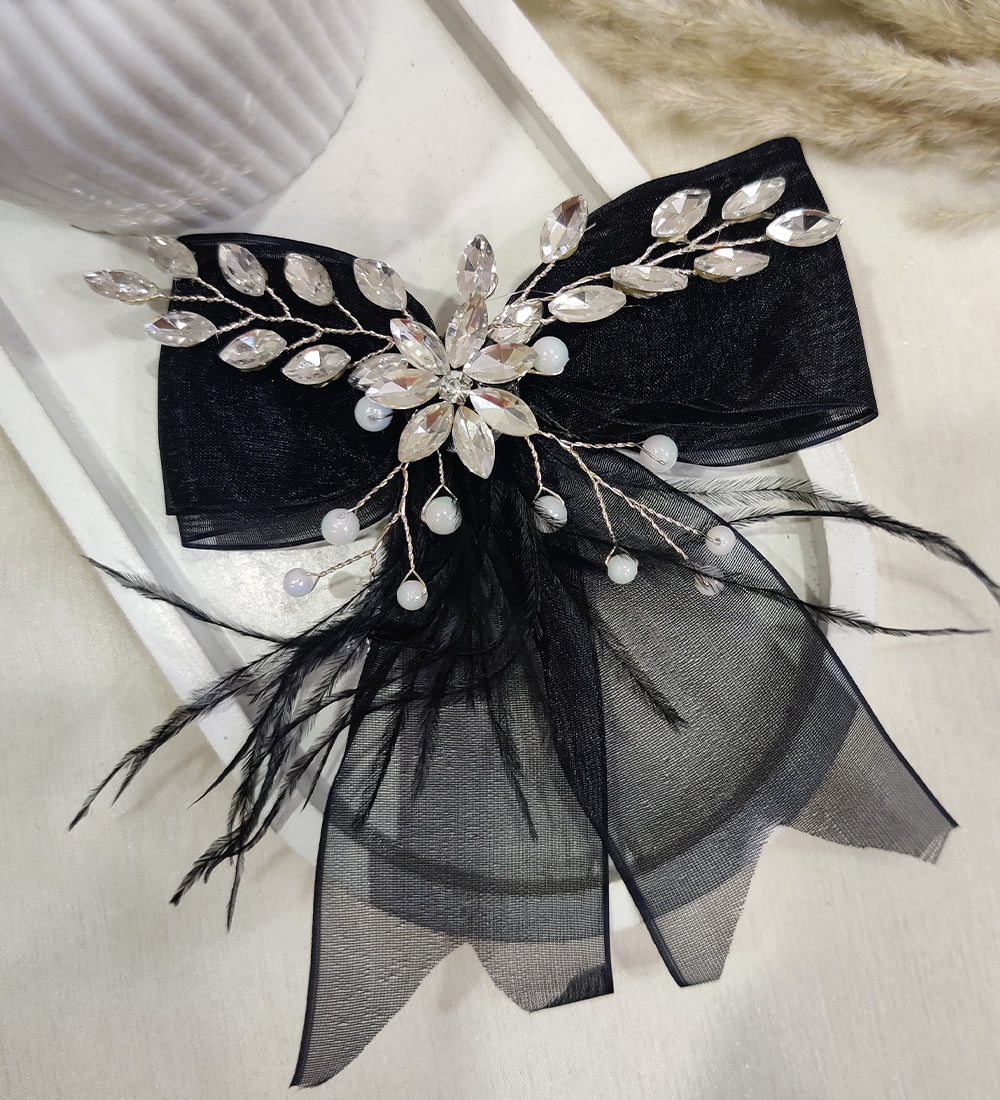 Black Net Feather Bow