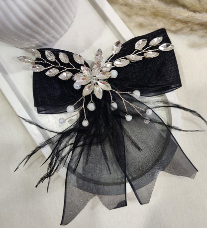 Black Net Feather Bow