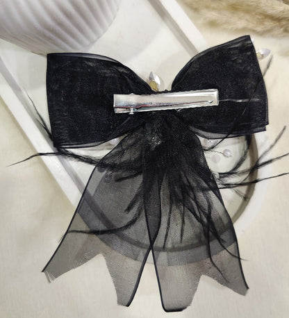 Black Net Feather Bow