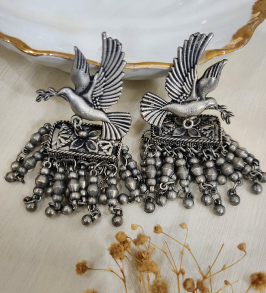 Bird Oxidised Jhumka Earrings