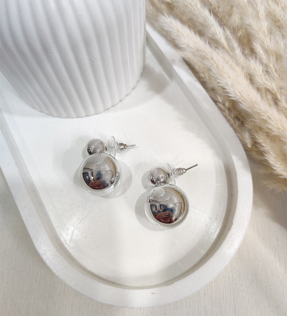 Silver Dual Ball Design Earrings