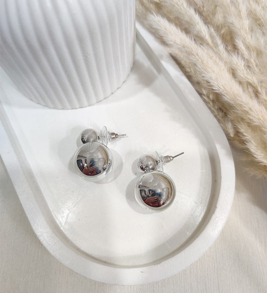 Silver Dual Ball Design Earrings