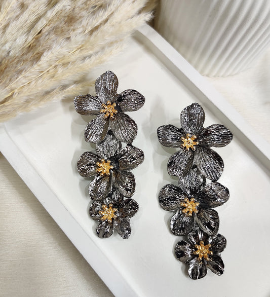 Grey Floral Drop Earrings