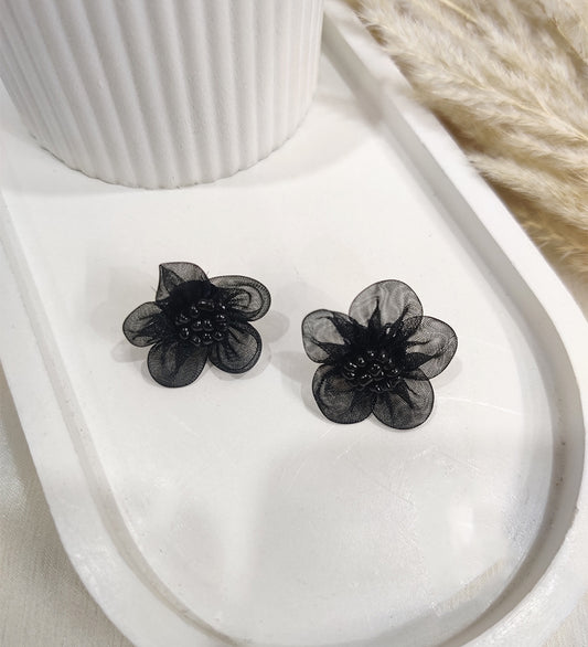 Black Net Flower Earrings