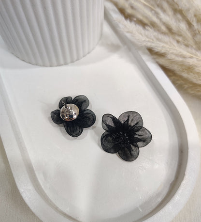 Black Net Flower Earrings