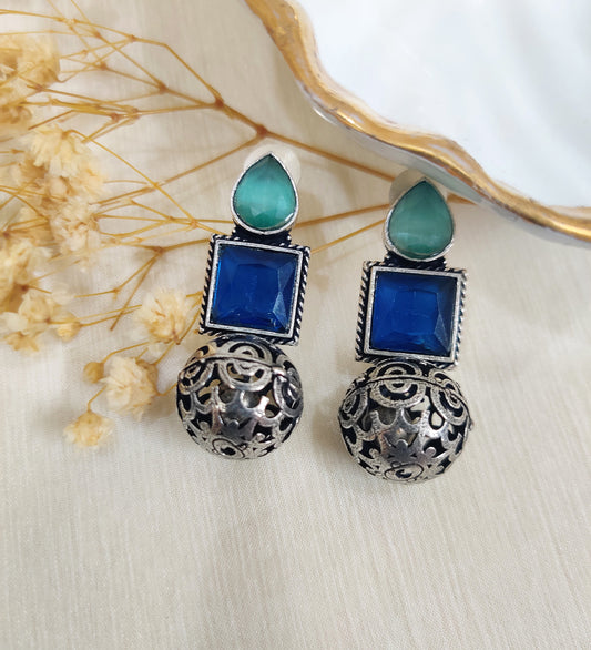 Stone Studded Oxidised Ball Drop Earrings