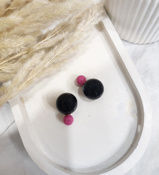 Double- Sided Spherical Black Pink Ear studs