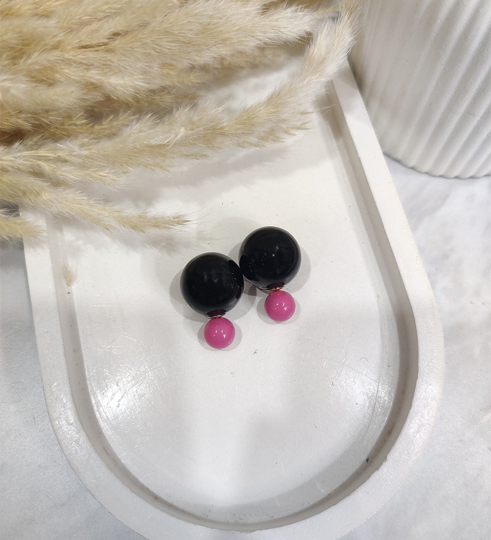 Double- Sided Spherical Black Pink Ear studs