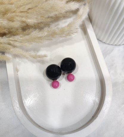 Double- Sided Spherical Black Pink Ear studs