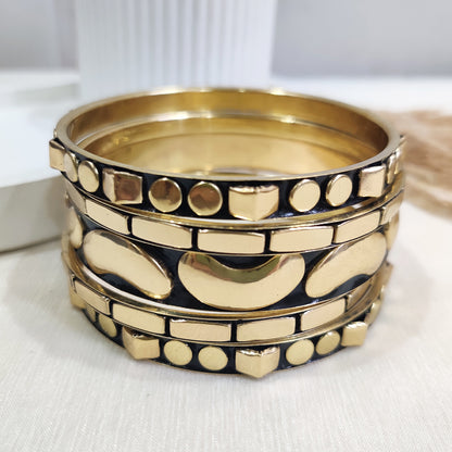 Bold Glam Gold & Black Bangle Set