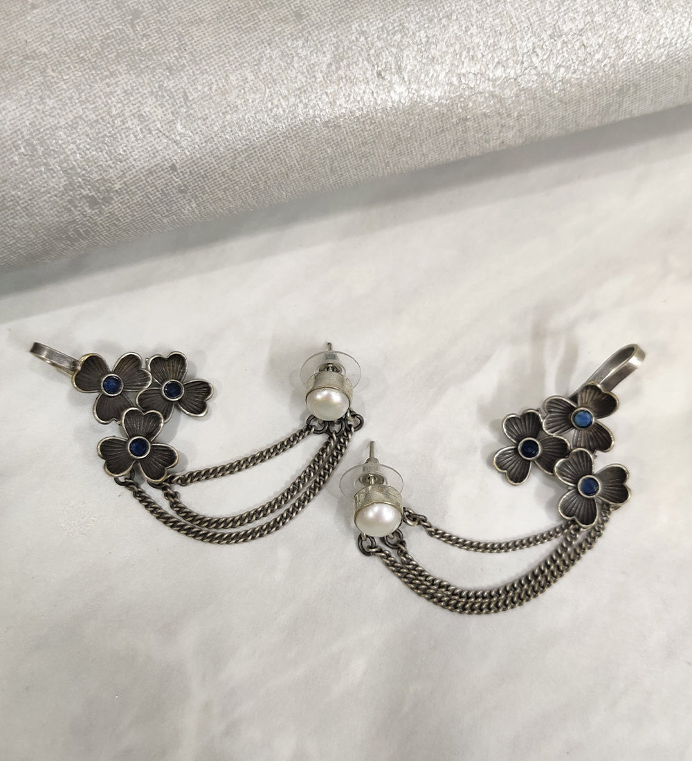Blue Stone Ear Cuff Earrings