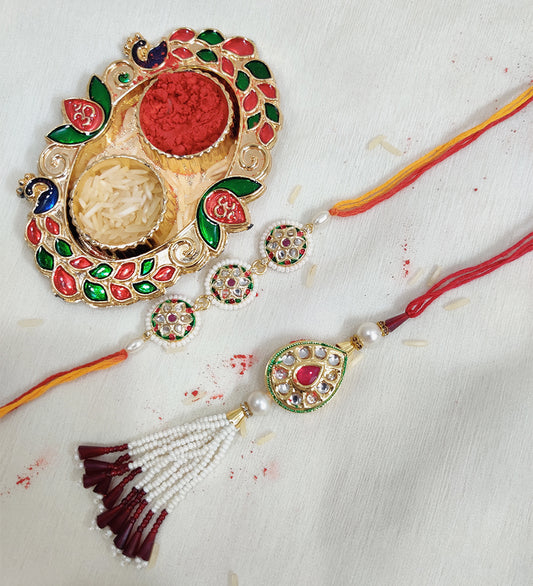 Kundan Bead Rakhi Bracelet for Bhai- Bhabhi