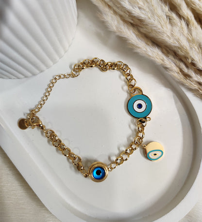 Golden Plated Crystal evil Eye Link Bracelet