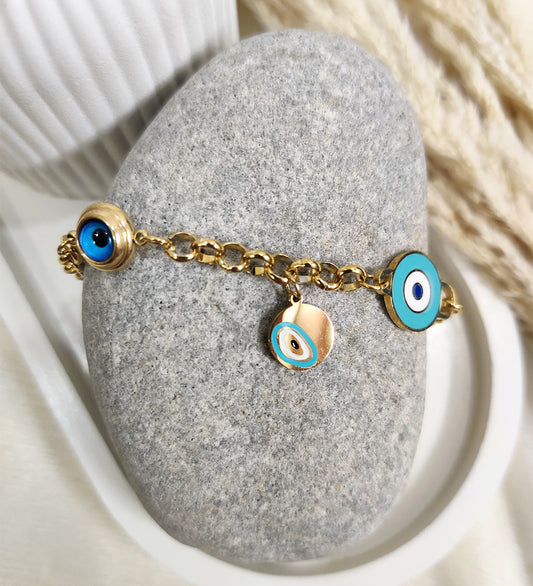 Golden Plated Crystal evil Eye Link Bracelet