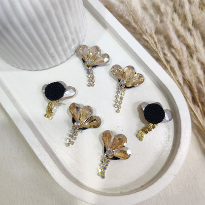 Golden Crystal Rhinestone Flower Embellishments Stick-on  (Set of 6)