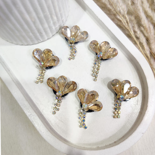 Golden Crystal Rhinestone Flower Embellishments Stick-on  (Set of 6)