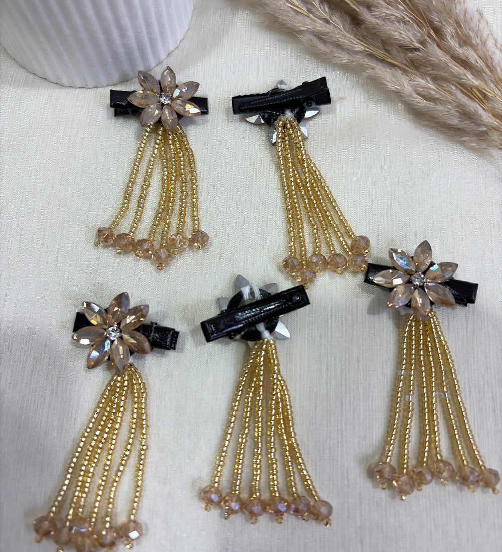 Golden Petal Tassel Hair Clip