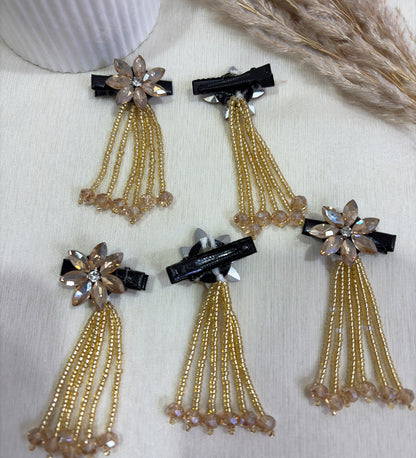 Golden Petal Tassel Hair Clip