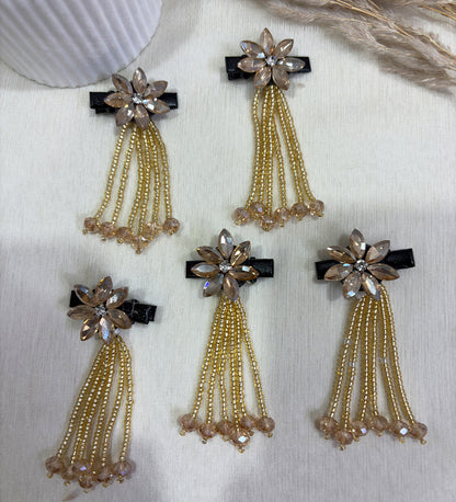 Golden Petal Tassel Hair Clip