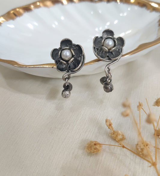 Small Flower and Pearl Stud Earrings