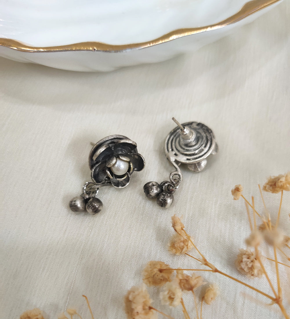 Small Flower and Pearl Stud Earrings