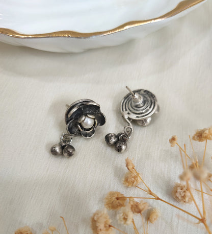 Small Flower and Pearl Stud Earrings