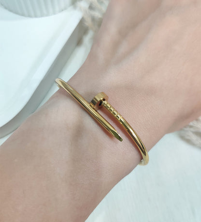 Sleek Stainless Steel Nail Bracelet
