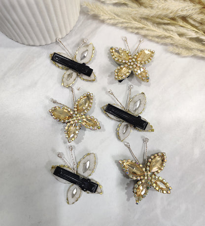Golden Crystal & Rhinestone Butterfly Clip